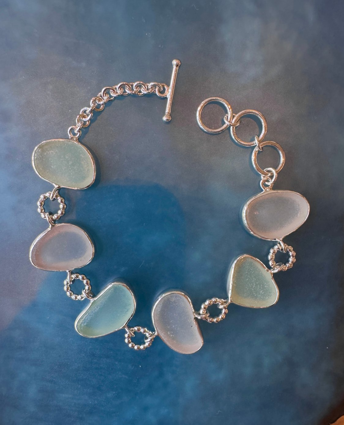 Pastel sea glass multi-bezel bracelet – sterling silver handcrafted jewelry from Spain
