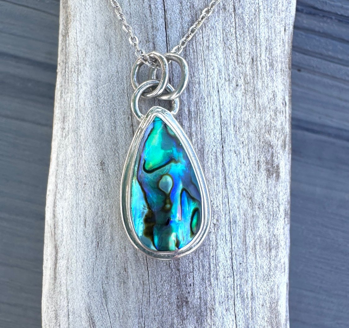 Petite abalone shell pendant – sterling silver, vibrant multicolor shell, 18-inch chain