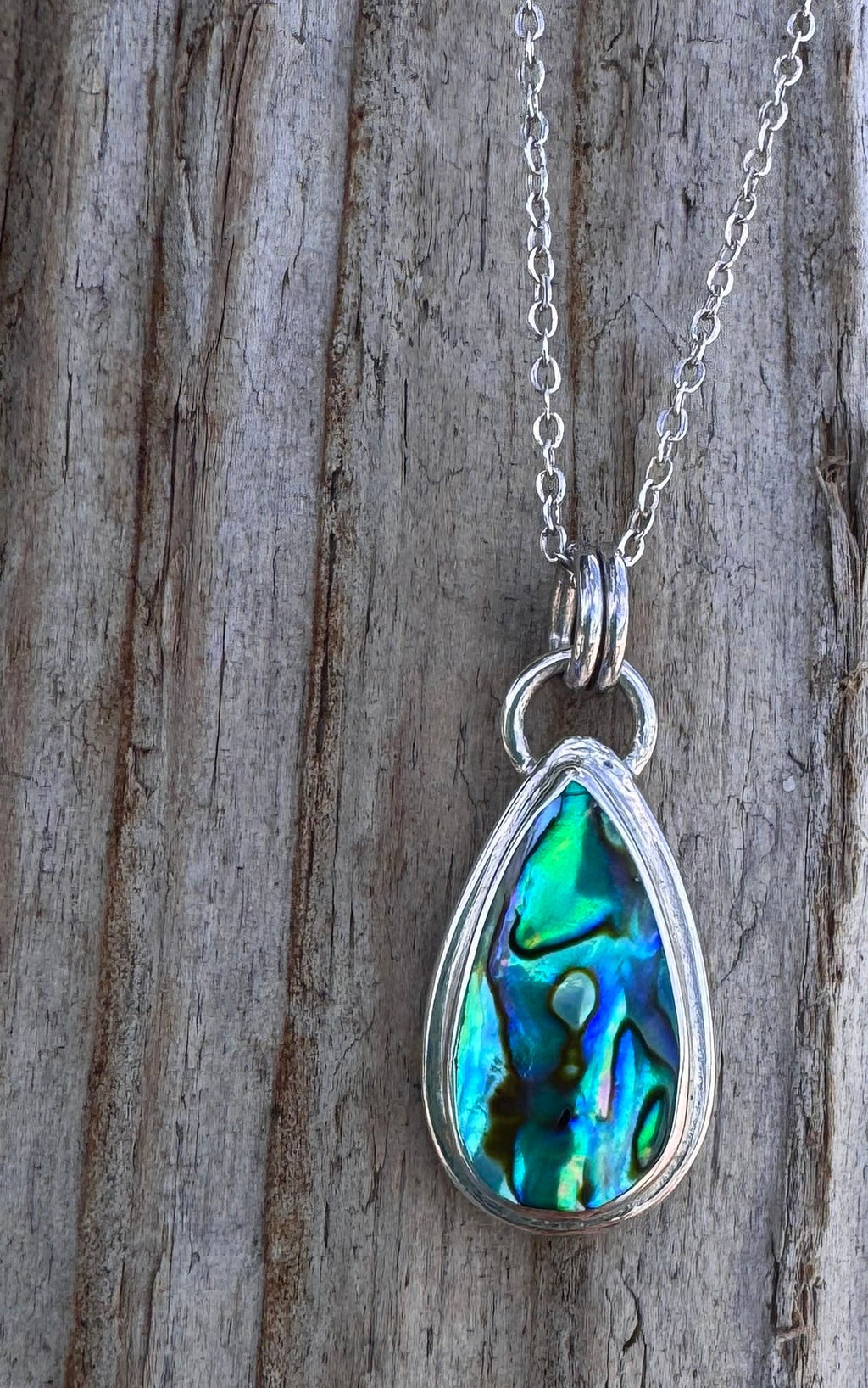 Petite abalone shell pendant – sterling silver, vibrant multicolor shell, 18-inch chain