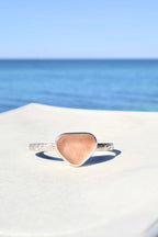 Pink polka-dot sea glass cuff bracelet – sterling silver decorative cuff, ocean-tumbled jewelry