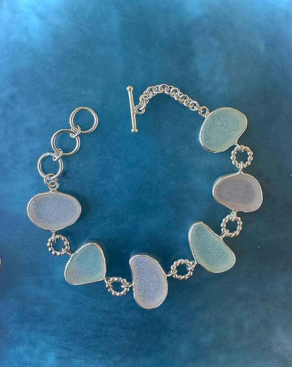Pastel sea glass multi-bezel bracelet – sterling silver handcrafted jewelry from Spain