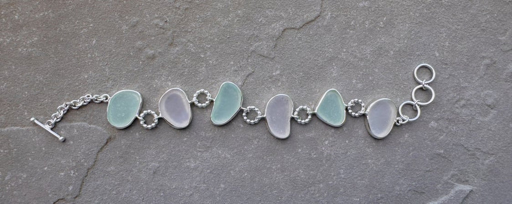 Pastel sea glass multi-bezel bracelet – sterling silver handcrafted jewelry from Spain