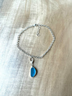 Pretty sea blue sea glass charm anklet – sterling silver