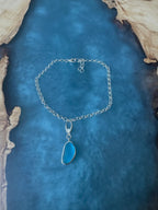 Pretty sea blue sea glass charm anklet – sterling silver