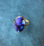 Purple Mojave turquoise ring – gold vermeil gemstone jewelry with deep blue, purple tones, and gold flecks