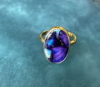Purple Mojave turquoise ring – gold vermeil gemstone jewelry with deep blue, purple tones, and gold flecks