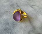 Purple sea glass gold vermeil statement ring – rare collector-quality sea glass, handcrafted jewelry