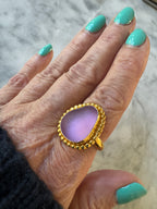 Purple sea glass gold vermeil statement ring – rare collector-quality sea glass, handcrafted jewelry