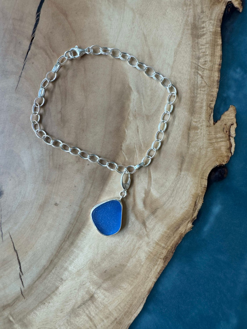 Rare periwinkle blue/purple sea glass anklet – sterling silver