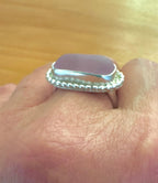 Rare pink sea glass sideways ring – size 9.5 solid silver artisan coastal jewelry