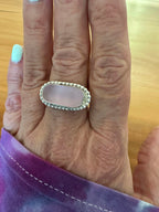 Rare pink sea glass sideways ring – size 9.5 solid silver artisan coastal jewelry