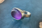 Rare deep purple sea glass ring – size 6.5 Argentium silver artisan coastal jewelry