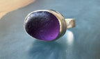 Rare deep purple sea glass ring – size 6.5 Argentium silver artisan coastal jewelry