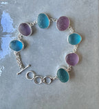 Rare turquoise, blue, and purple sea glass bracelet – handcrafted sterling silver ocean jewelry