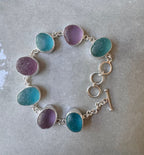 Rare turquoise, blue, and purple sea glass bracelet – handcrafted sterling silver ocean jewelry