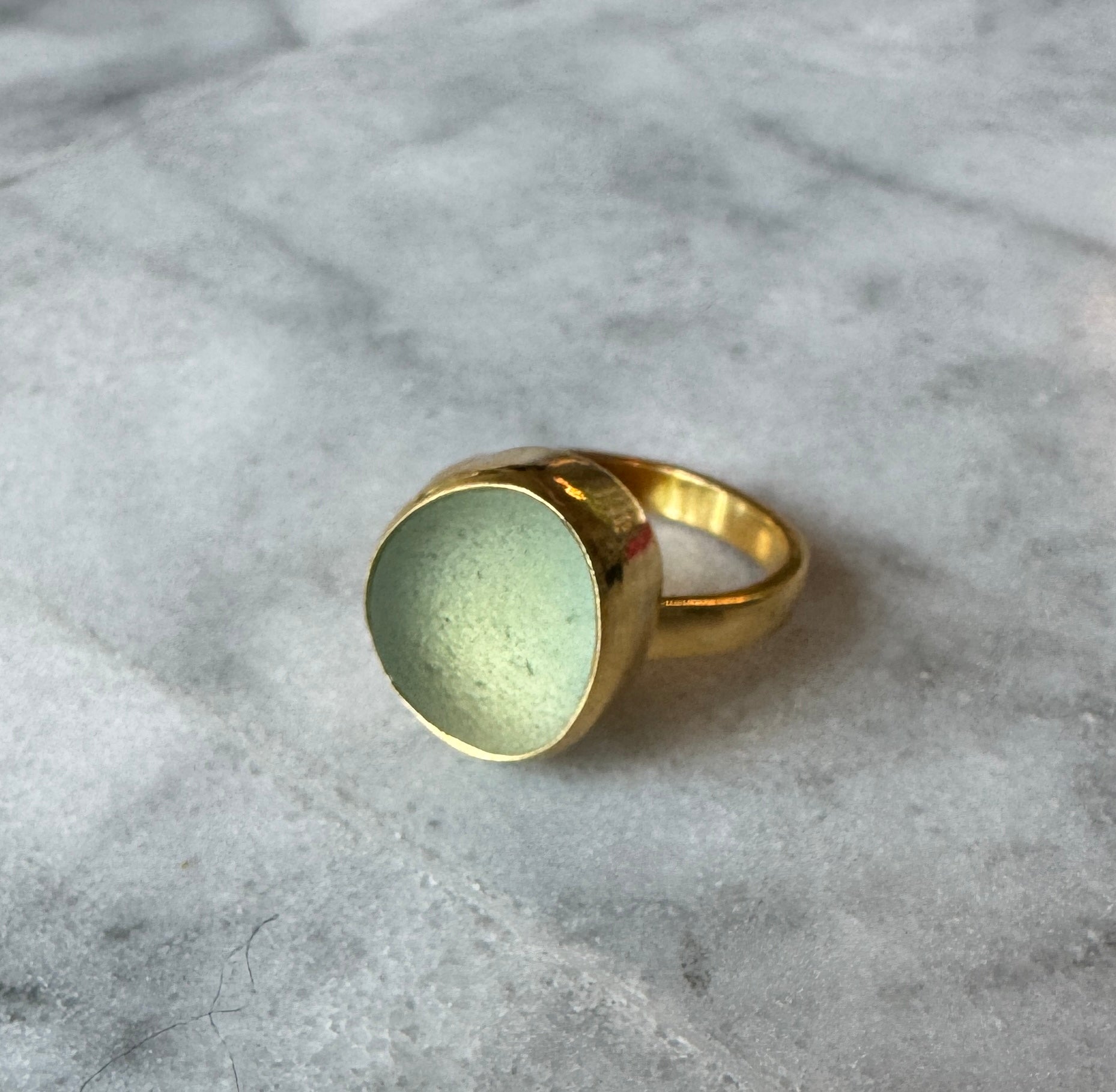 Sea foam bubble sea glass gold vermeil ring – historic, collector-quality, heirloom jewelry