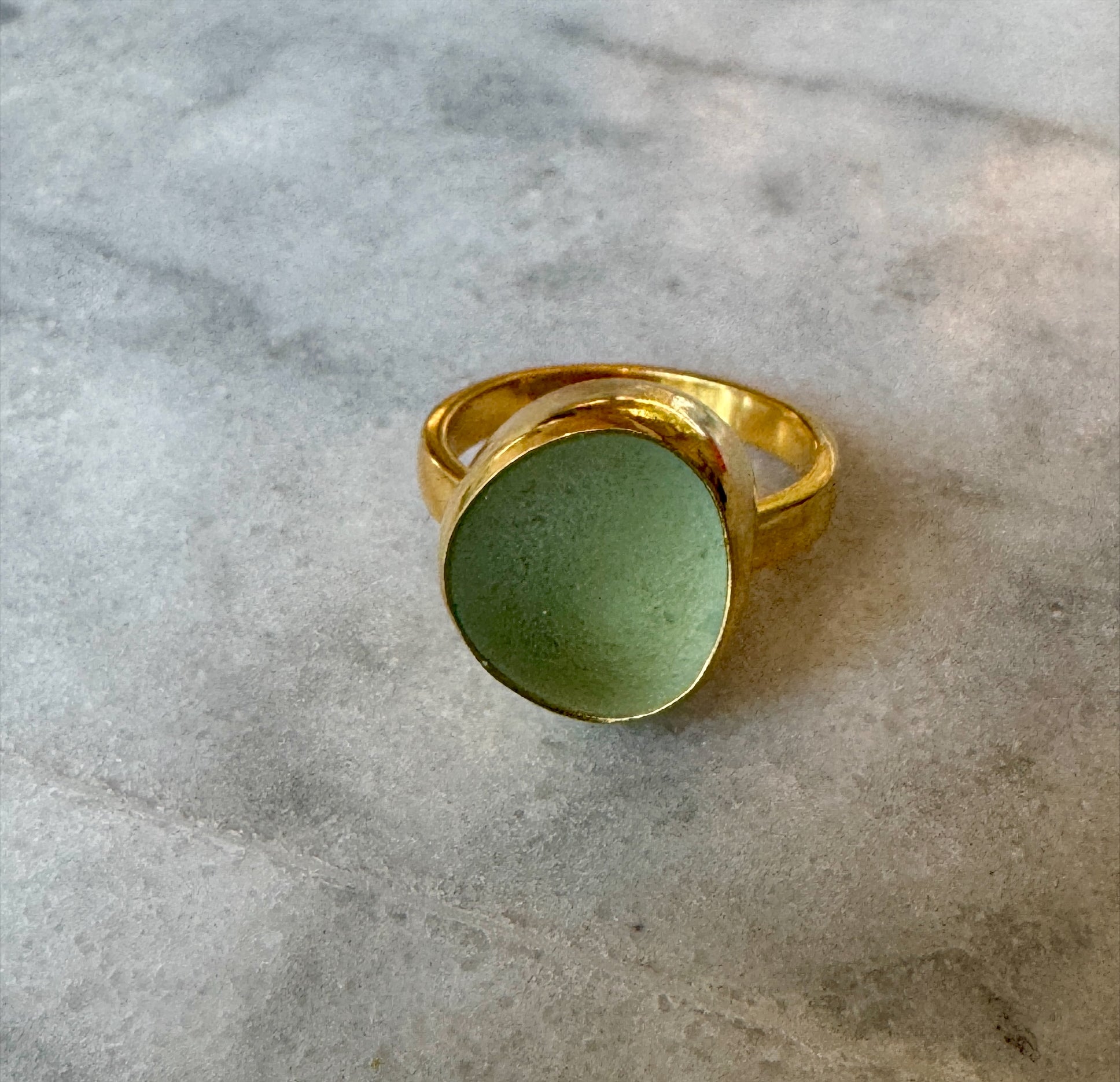 Sea foam bubble sea glass gold vermeil ring – historic, collector-quality, heirloom jewelry