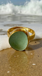 Sea foam bubble sea glass gold vermeil ring – historic, collector-quality, heirloom jewelry