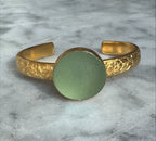 Seafoam green sea glass bubble cuff bracelet – gold vermeil adjustable handmade jewelry from England