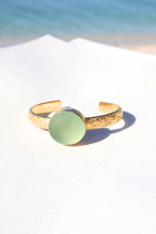 Seafoam green sea glass bubble cuff bracelet – gold vermeil adjustable handmade jewelry from England
