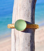 Seafoam green sea glass bubble cuff bracelet – gold vermeil adjustable handmade jewelry from England
