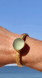 Seafoam green sea glass bubble cuff bracelet – gold vermeil adjustable handmade jewelry from England