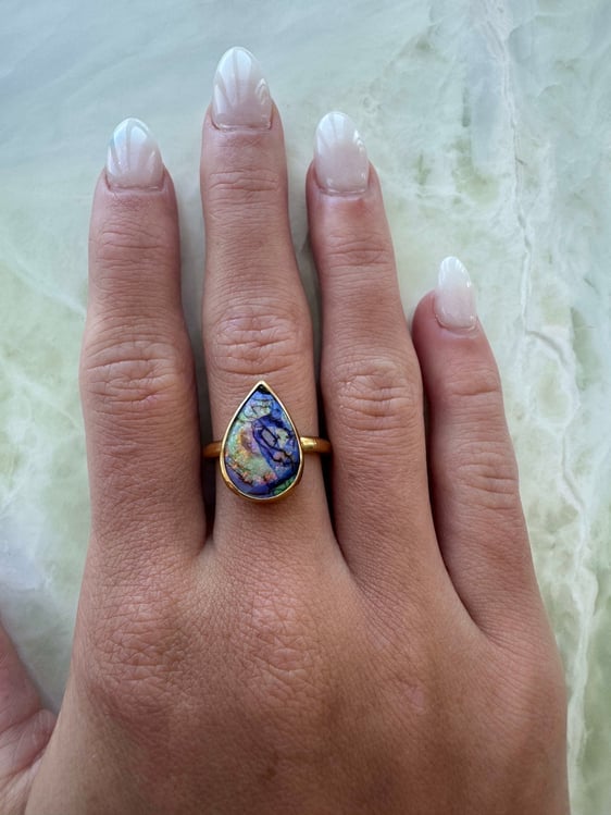 Sterling opal gold vermeil ring – one-of-a-kind gemstone jewelry, luxurious and handcrafted