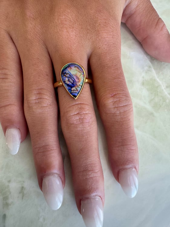 Sterling opal gold vermeil ring – one-of-a-kind gemstone jewelry, luxurious and handcrafted