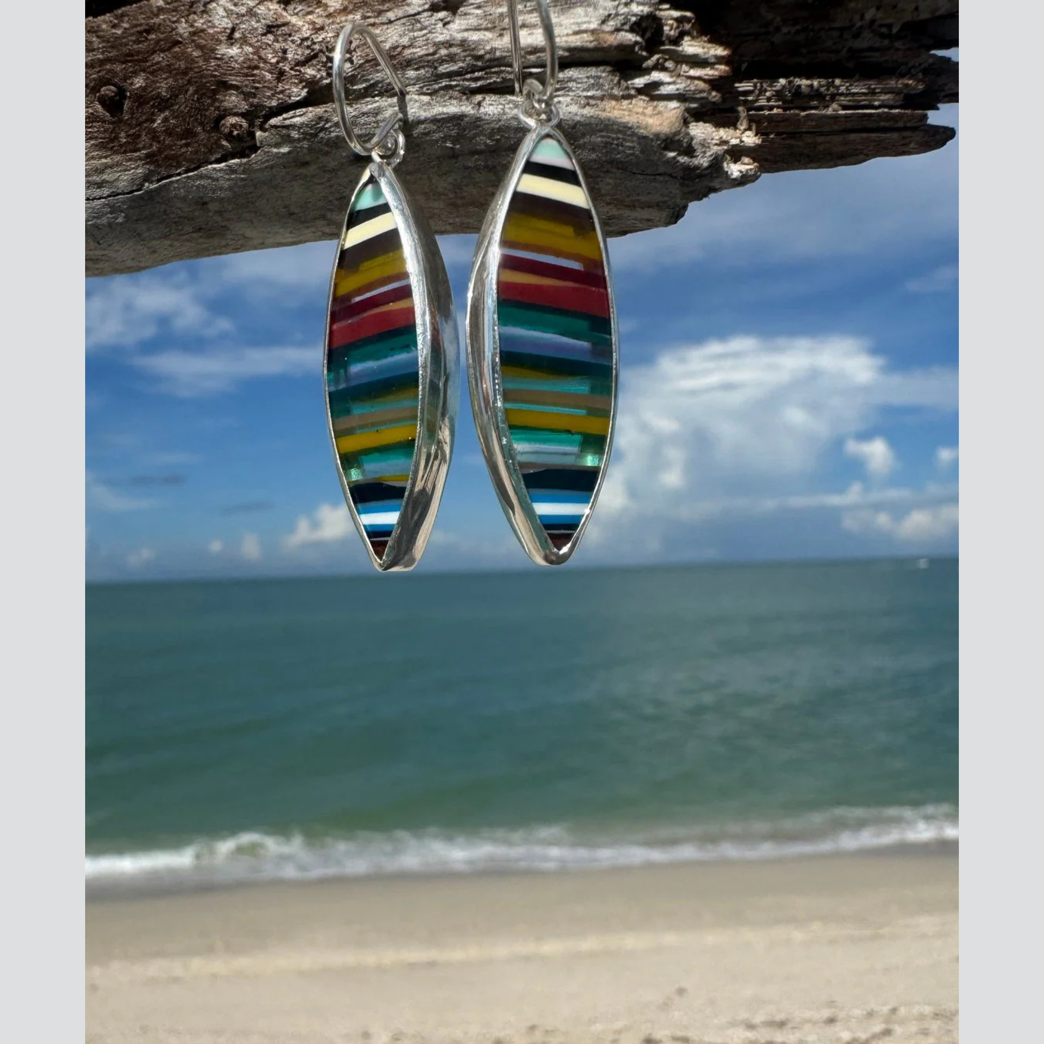 Surfite and sterling silver earrings – eco-friendly upcycled surfboard resin jewelry