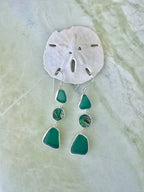 Teal sea glass and abalone shell earrings – artisan boho coastal jewelry from Greece & India