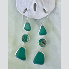 Teal sea glass and abalone shell earrings – artisan boho coastal jewelry from Greece & India