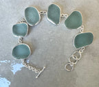 Teal seafoam sea glass bracelet from Italy – sterling silver adjustable ocean jewelry