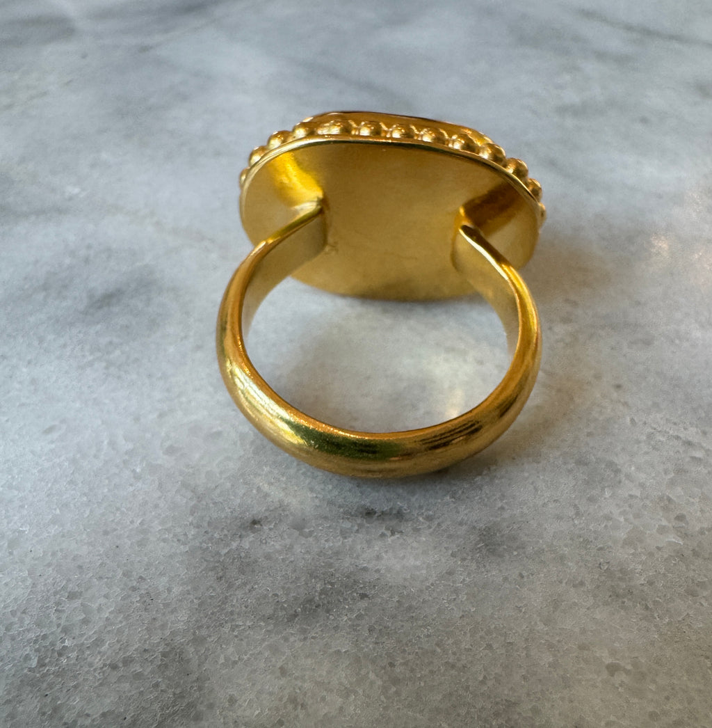 Turquoise sea glass gold vermeil ring – rare collector-quality, heirloom jewelry