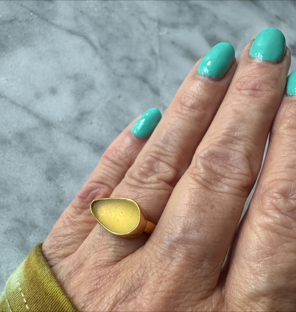 Yellow sea glass gold vermeil ring – rare collector-quality sea glass, handcrafted jewelry