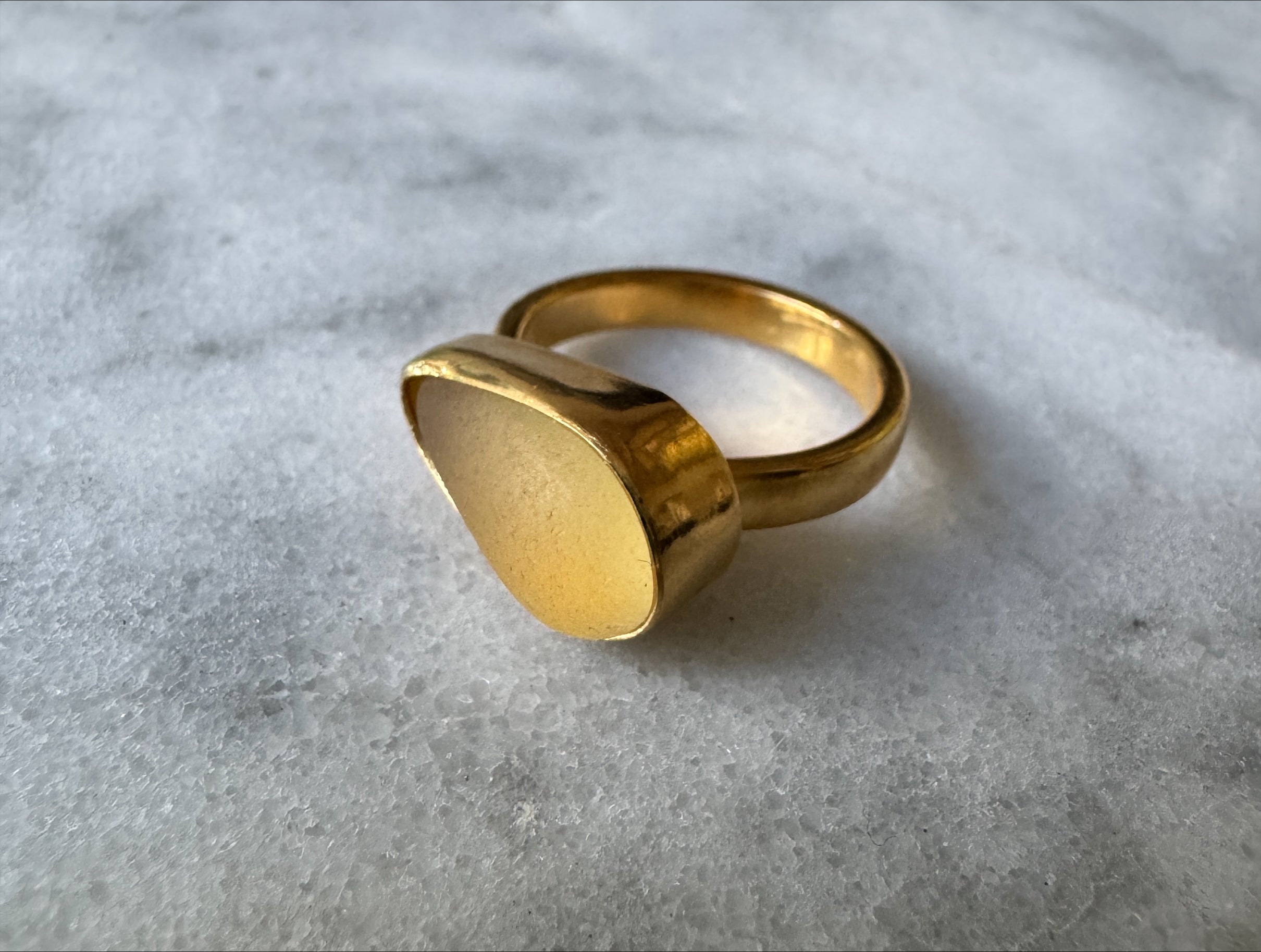 Yellow sea glass gold vermeil ring – rare collector-quality sea glass, handcrafted jewelry
