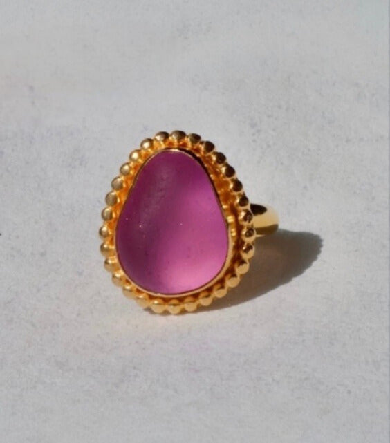 Purple Sea Glass Gold Vermeil Statement Ring