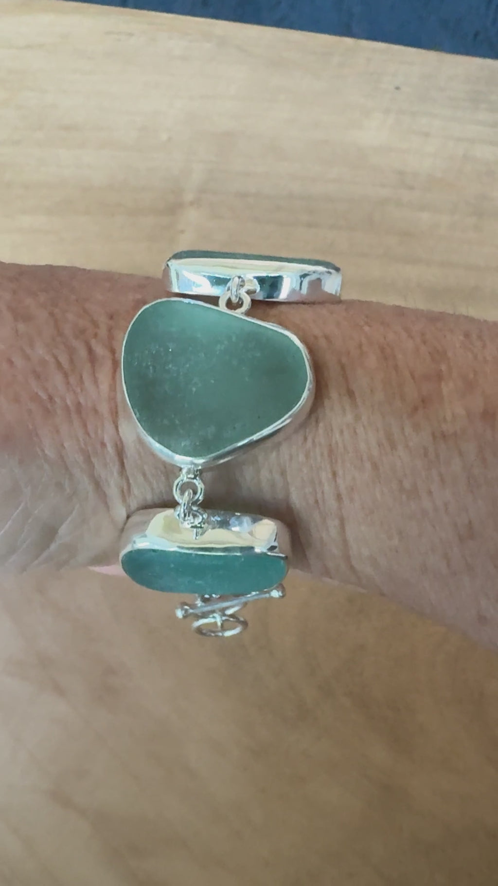 Teal Seafoam Sea Glass Bracelet - Adjustable