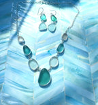 Aquamarine and White Sea Glass Necklace with Earrings