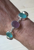 Rare Turquoise Blue & Deep Purple Sea Glass Bracelet