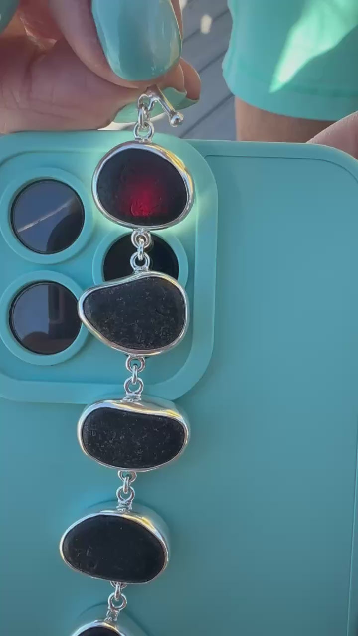 Ultra Rare Black/Red Sea Glass Bracelet