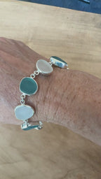 Aquamarine & White Sea Glass Multi-Bezel Bracelet